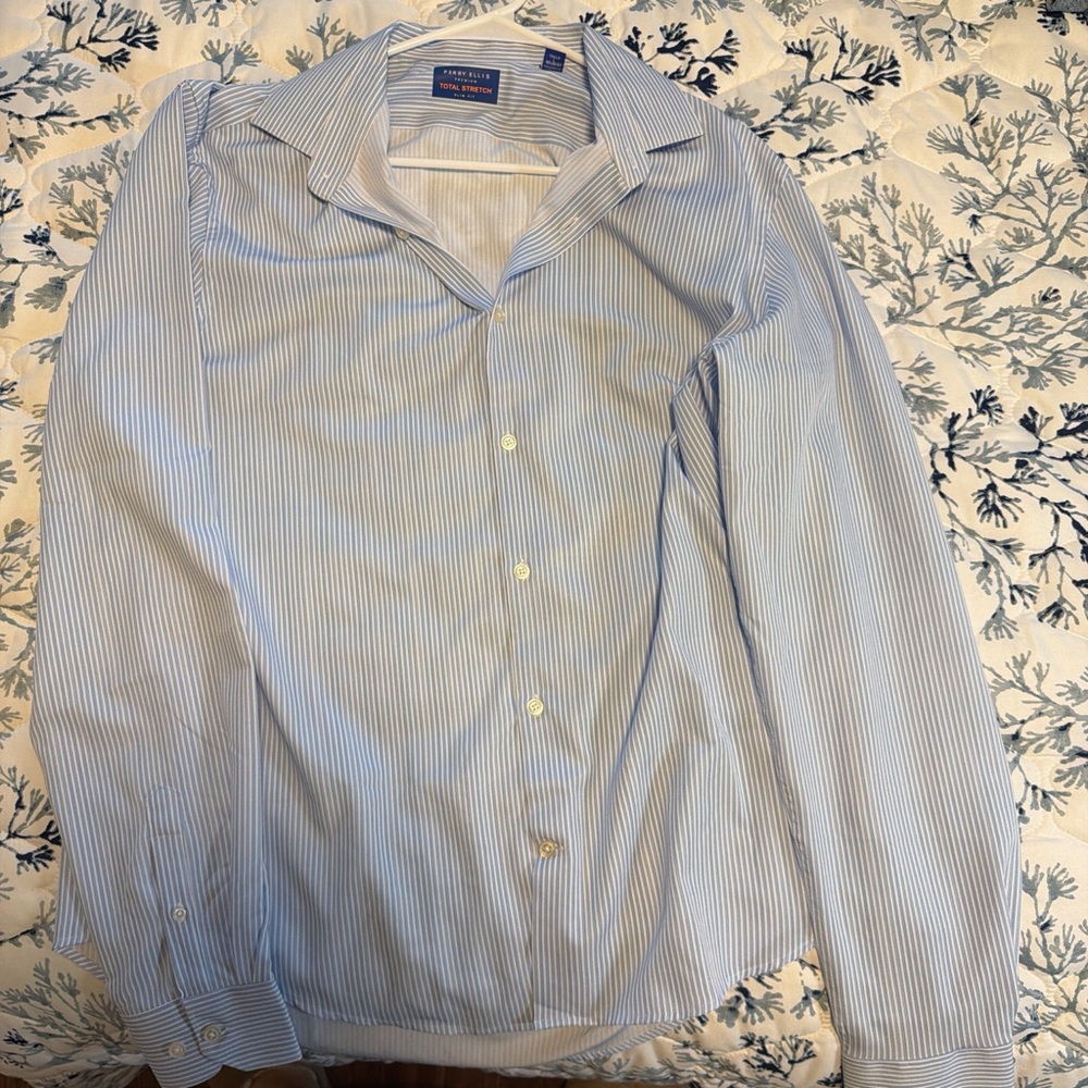 Perry Ellis Light Blue Striped Dress Shirt